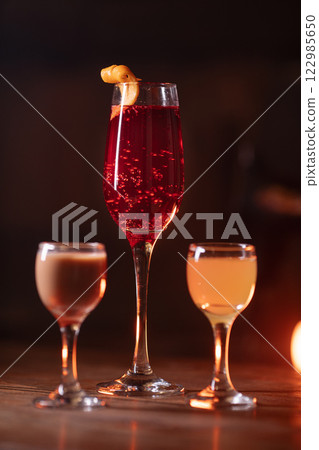 A beautiful bright cocktail. Restaurant. Delicious A beautiful bright cocktail. Restaurant. Delicious 122985650