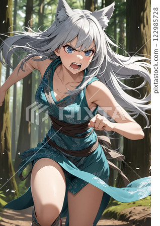 Silver-haired Wolf Girl's Furious Run 122985728