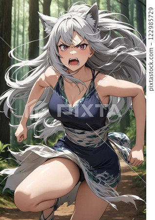 Silver-haired Wolf Girl's Furious Run 122985729