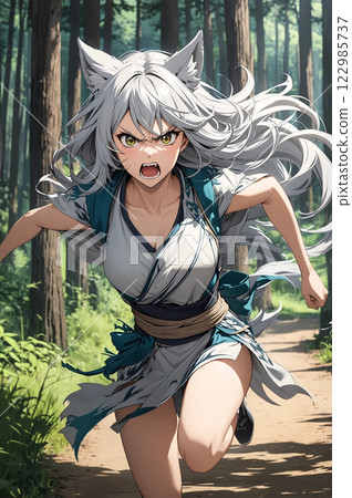 Silver-haired Wolf Girl's Furious Run 122985737