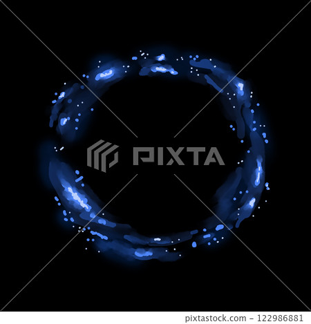 Neon Glow Frame Round Blue Wreath Template for Print and Web 122986881