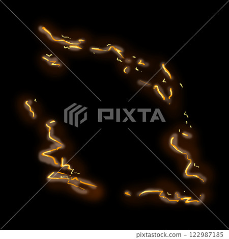 Neon Glowing Asymmetrical Frame Fire Orange and Gold Abstract, Template for Print and Web 122987185