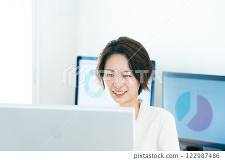 Businesswoman working with digital transformation tools Businesswoman working with digital transformation tools 122987486