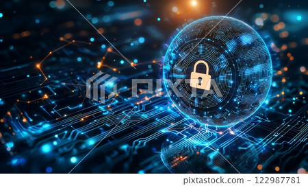 A shining icon of data protection: the symbol of cybersecurity A shining icon of data protection: the symbol of cybersecurity 122987781