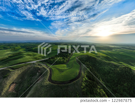 Panoramic aerial view of the magnificent land Panoramic aerial view of the magnificent land 122987875