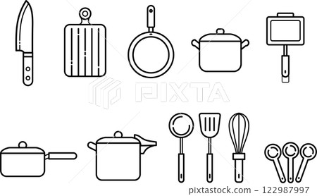 Stock Illustration: Simple icon set of kitchen tools Stock Illustration: Simple icon set of kitchen tools 122987997