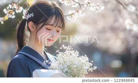 High school girl with bouquet High school girl with bouquet 122988695