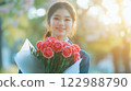 High school girl with bouquet 122988790