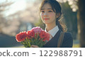 High school girl with bouquet 122988791
