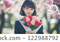 High school girl with bouquet 122988792