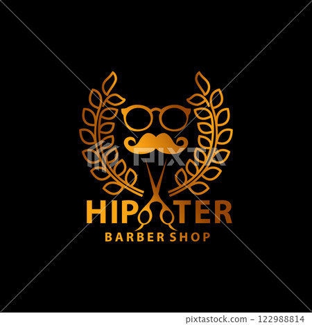 Barber shop logo design with golden gradient color 122988814