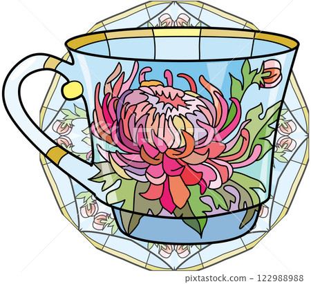 Decorative Vintage Teacup Hand Drawn Illustration on mandala Decorative Vintage Teacup Hand Drawn Illustration on mandala 122988988