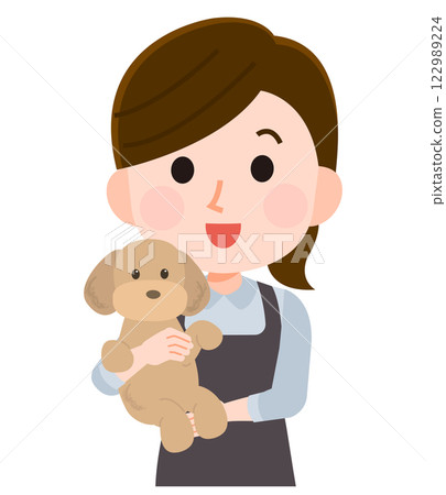 抱著狗的女人,寵物店店員,美容師,插圖 抱著狗的女人,寵物店店員,美容師,插圖 122989224