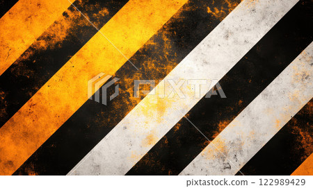 Grunge diagonal stripe pattern in black, yellow, and white colors Grunge diagonal stripe pattern in black, yellow, and white colors 122989429