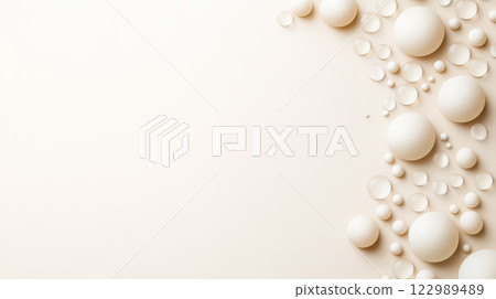 Soft, overlapping circles and droplets on light background create serene atmosphere 122989489