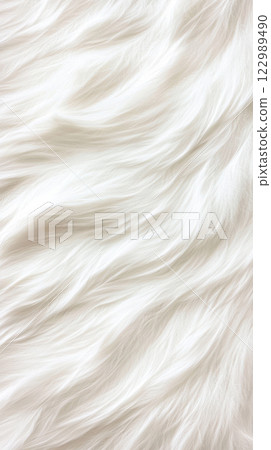 Soft white fur texture with flowing strands creating gentle wave effect Soft white fur texture with flowing strands creating gentle wave effect 122989490