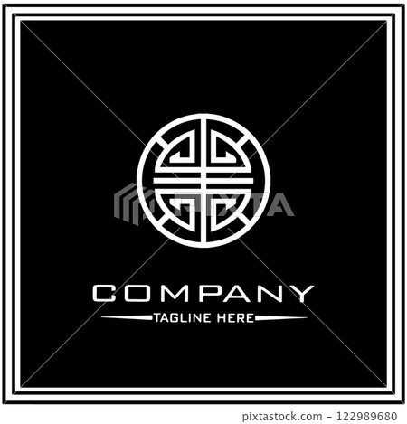 abstract logo design, black and white geometric technology icon abstract logo design, black and white geometric technology icon 122989680