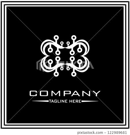 abstract logo design, black and white geometric technology icon 122989681