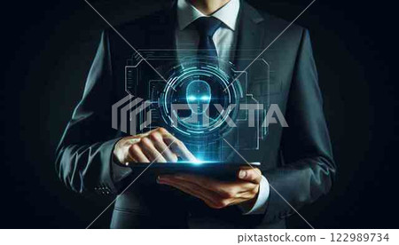businessman with tablet pc and icons 122989734