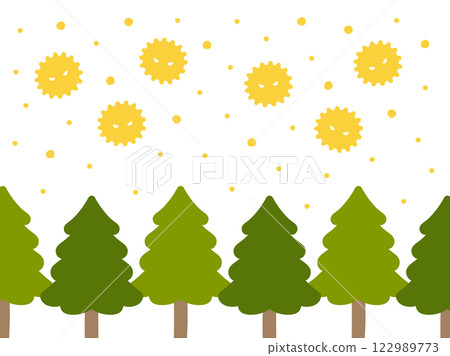 Illustration of pollen scattering, cedar tree and cedar pollen 02 122989773