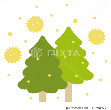 花粉散播的插圖、杉樹和杉花粉09 122989778