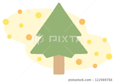Illustration of hay fever season, cedar tree and cedar pollen 03 122989788