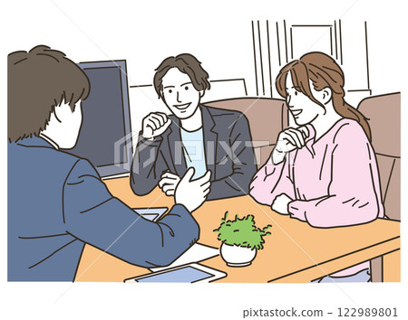 Businessman and male and female customers in a meeting 122989801