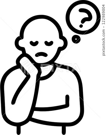 Contemplative face man in outline icon style, emotions and expressions theme. 122989804