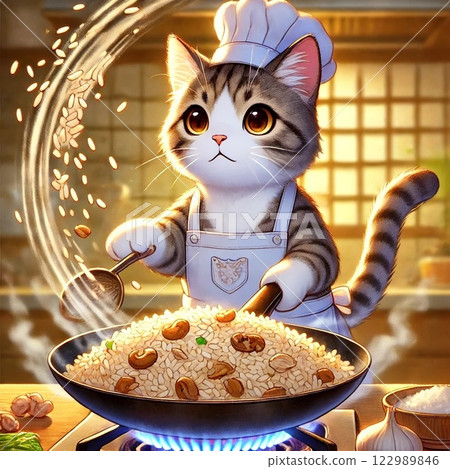 Cat making fried rice Cat making fried rice 122989846