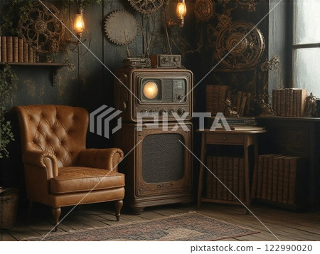 A room with a retro radio A room with a retro radio 122990020