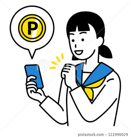 Female student earning points using a smartphone 122990029