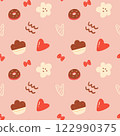 Pink love heart dessert vector seamless print pattern, cute pattern, home textile pattern, children's pattern. 122990375