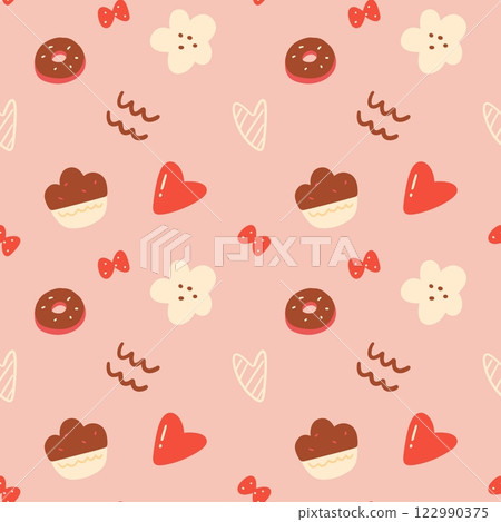 Pink love heart dessert vector seamless print pattern, cute pattern, home textile pattern, children's pattern. Pink love heart dessert vector seamless print pattern, cute pattern, home textile pattern, children's pattern. 122990375
