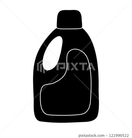 Black silhouette of bottle with cleaning or washing detergent, glyph icon flat vector 122990522