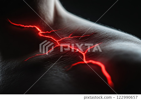 Dramatic Close-Up of Red Lightning Effect on Human Skin Texture 122990657