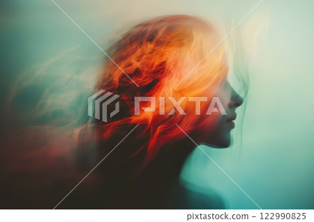 A woman's face is blurred and distorted 122990825