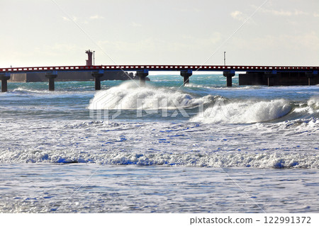 Yura Beach: White waves playing Yura Beach: White waves playing 122991372
