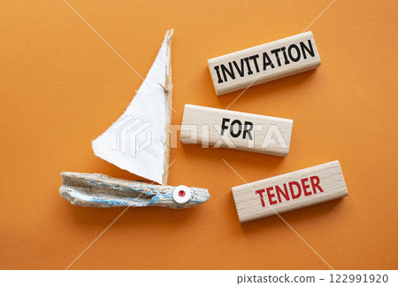 Invitation for Tender symbol. Concept words Invitation for Tender on wooden blocks. Beautiful orange background with boat. Business concept. Copy space. Invitation for Tender symbol. Concept words Invitation for Tender on wooden blocks. Beautiful orange background with boat. Business concept. Copy space. 122991920