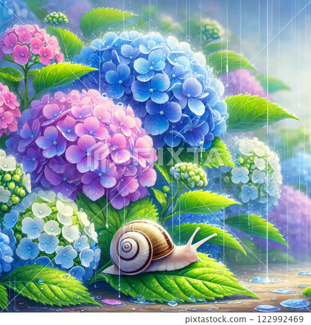 蝸牛在繡球花上睡覺 蝸牛在繡球花上睡覺 122992469