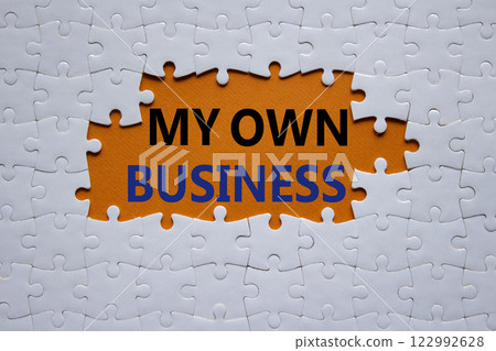 My own Business symbol. Concept words My own Business on white puzzle. Beautiful orange background Business and My own Business concept. Copy space. My own Business symbol. Concept words My own Business on white puzzle. Beautiful orange background Business and My own Business concept. Copy space. 122992628