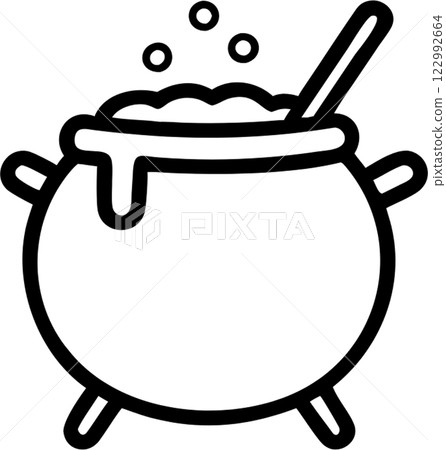 Cauldron in outline icon style, halloween theme. 122992664