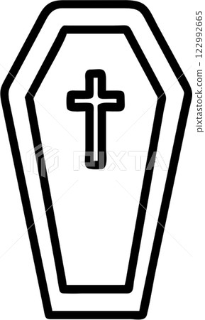 Coffin in outline icon style, halloween theme. Coffin in outline icon style, halloween theme. 122992665