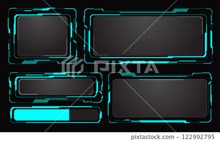 HUD frames blue user interface elements design modern technology futuristic control panel screen digital hologram window gaming menu touching cyber monitor set black background vector 122992795