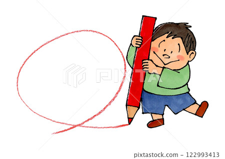Boy holding a red pencil (round circle) Boy holding a red pencil (round circle) 122993413