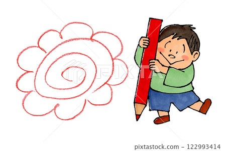 Boy holding a red pencil (flower circle) 122993414