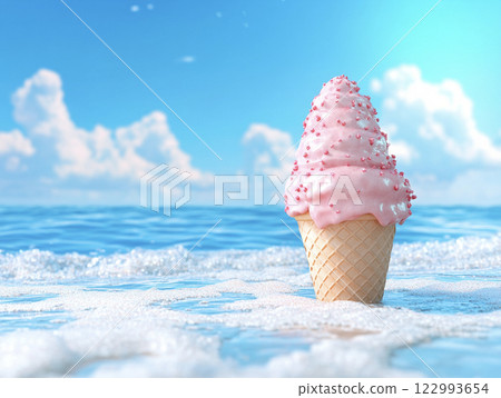 Ice cream floating in the midsummer sea AI image 122993654