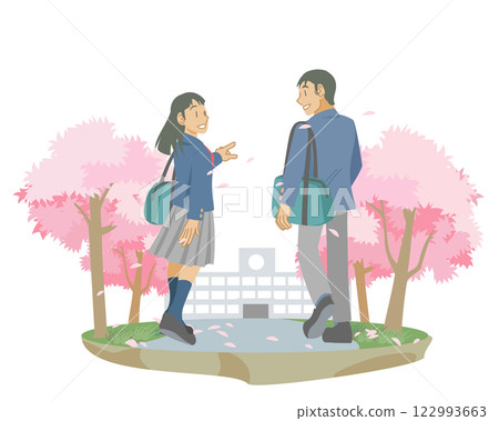 高中生沿著櫻花樹排散步 高中生沿著櫻花樹排散步 122993663