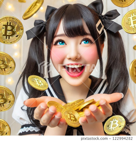 一名女子很高興收到比特幣 122994282