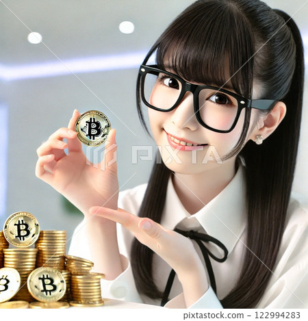 Japanese woman introducing Bitcoin Japanese woman introducing Bitcoin 122994283