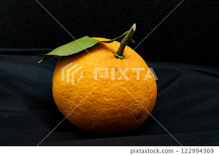 Summer mandarin oranges on a black background Summer mandarin oranges on a black background 122994369
